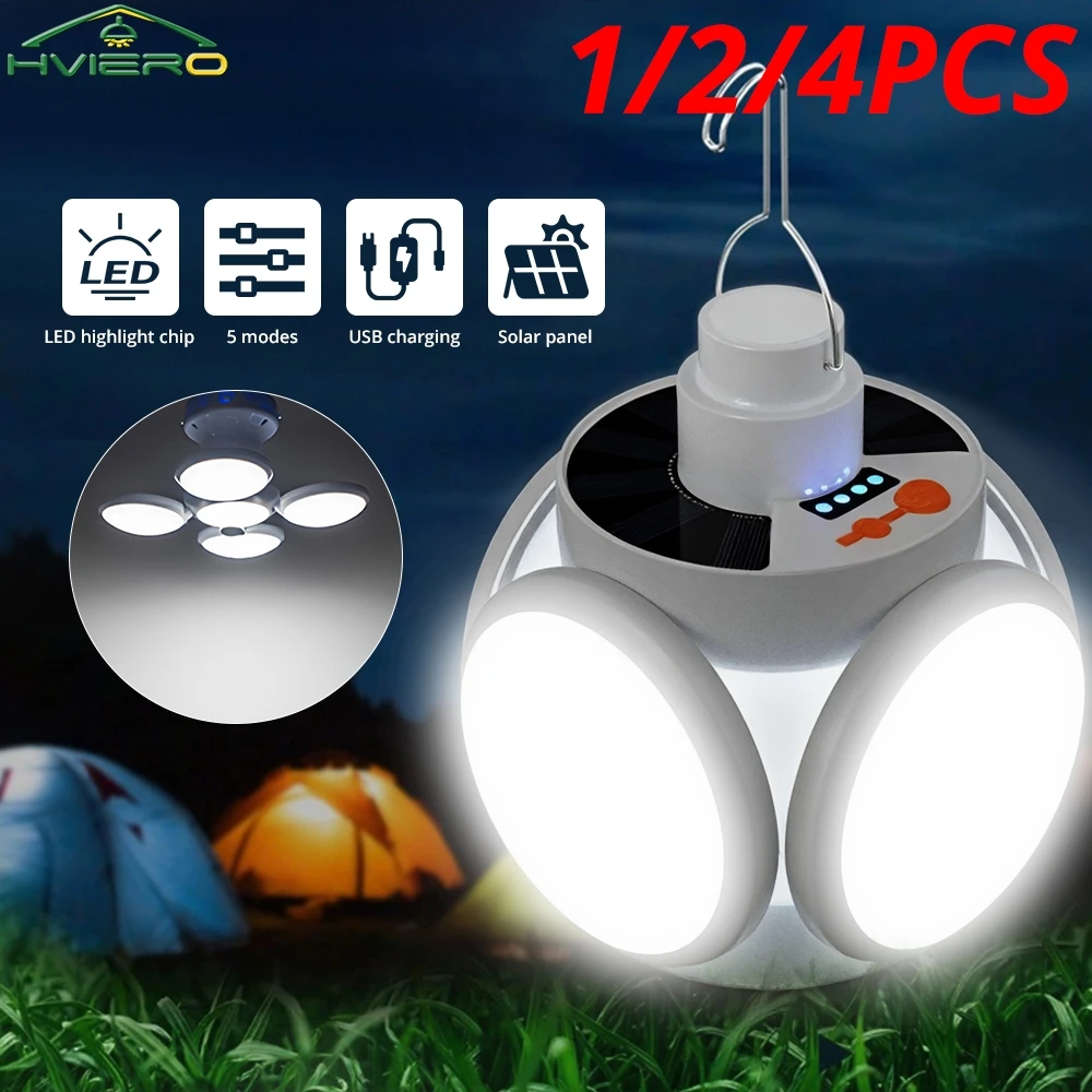 

Rechargeable Outdoor Hanging Tent Lamp Portable Solar Camping Lantern Led Folding LED Football Bulbs With Hook Emergency Lights