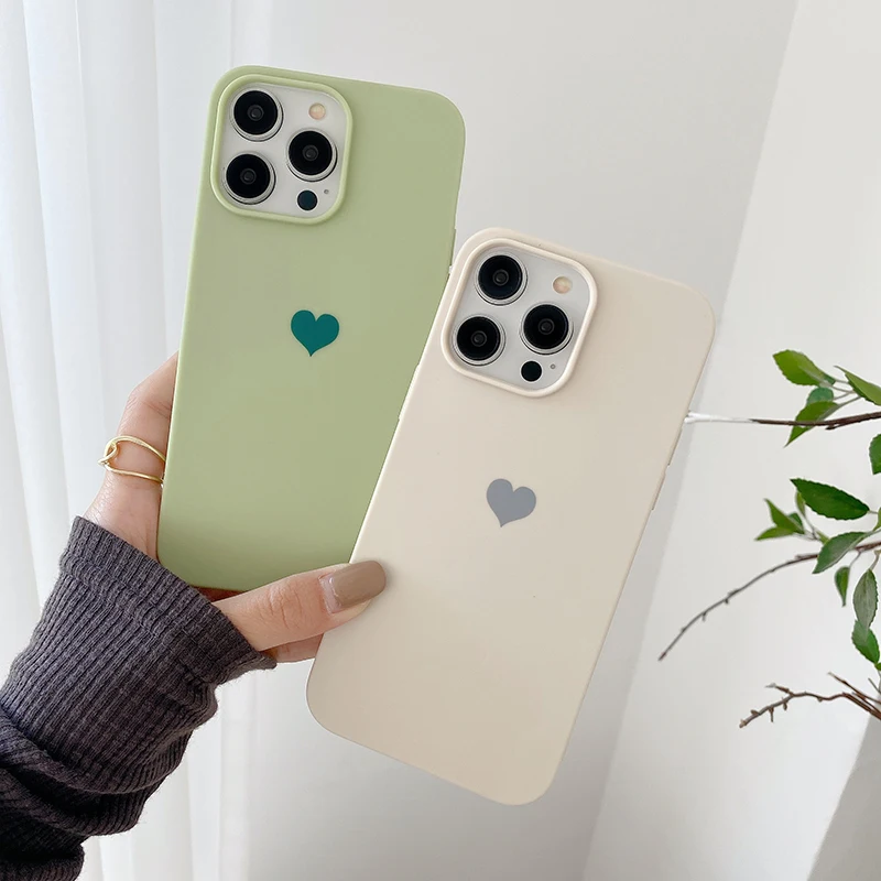 Matte Candy Color Love Heart Soft TPU Case For Iphone 14 13 12 11 Pro Xs Max 8 7 Plus X Xr SE Frosted Back Cover Silicone Shell