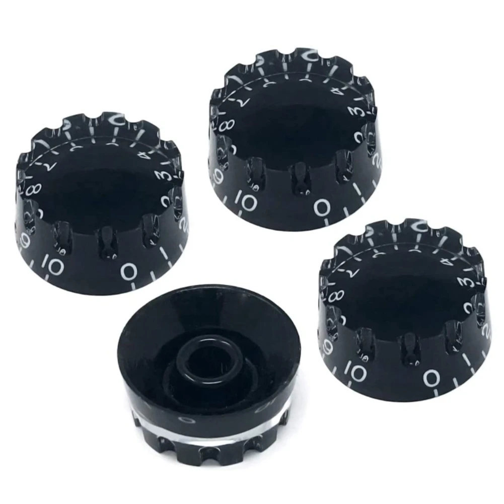 Black Notched Speed Knobs for Gibson Les Paul SG Electric Guitar (Set of 4) Knurled Fits 24 Fine-Spline Shaft