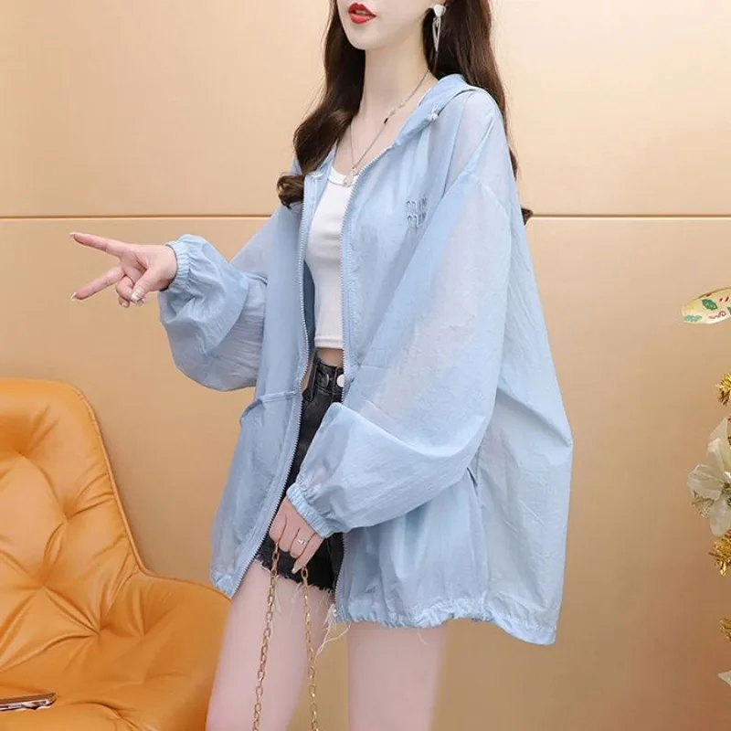 Loose Outdoors Casual Young Style Simplicity Solid Color Hooded Wild Comfortable Women\'s Sunscreen Clothing Summer Spring 2024