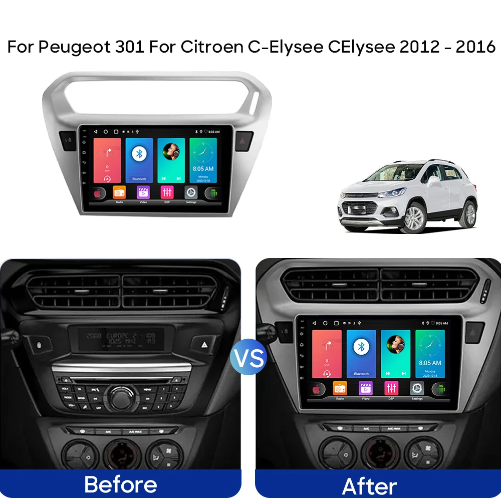 4G Dla Peugeot 301 Dla Citroen C-Elysee CElysee 2012-2016 Radio samochodowe Odtwarzacz multimedialny Nawigacja GPS Android Auto Bez 2din DVD