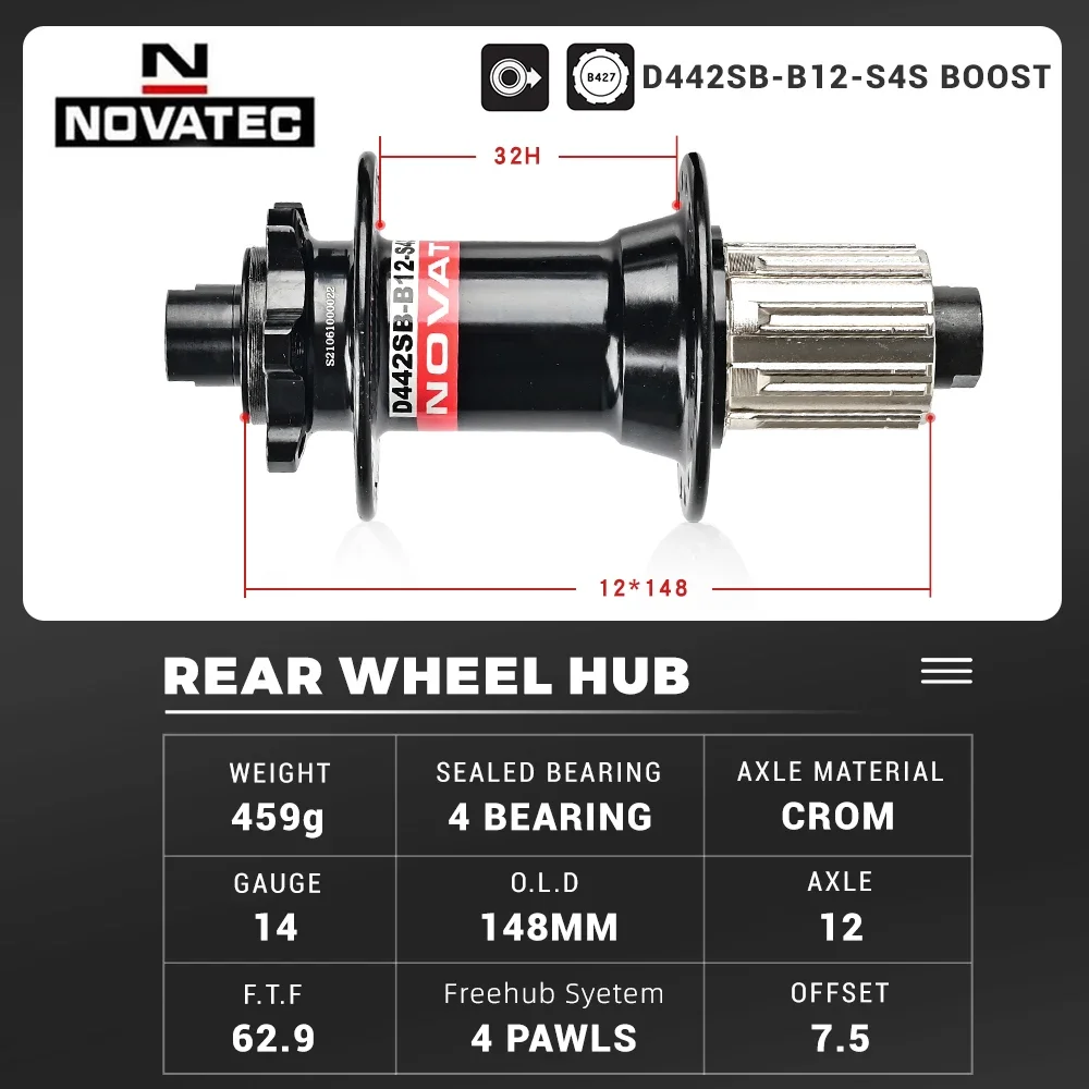 Novatec BOOST Hub D442 D041 Bearing MTB MS hubs 142*12 148*12 Mountain Bike Bicycle Hub THRU 15/12MM 32H For 8/9/10/11/12 speed