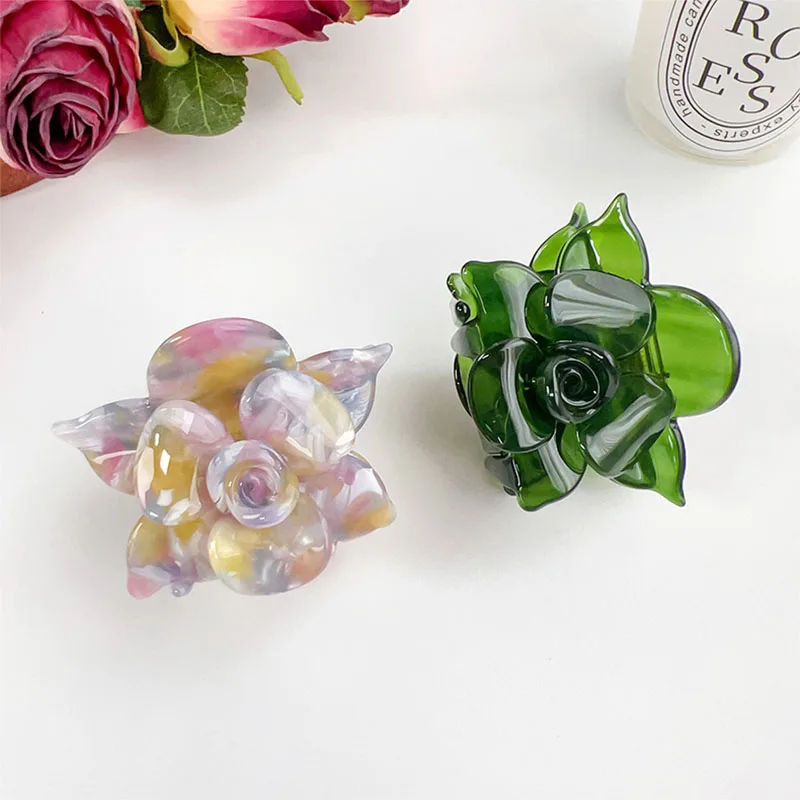 New Niche Design Three-Dimensional 5.5cm Flowers Small Hair Clip Delicate Fashion Acetic Acid Shark Clip Sweet Hair Accessories
