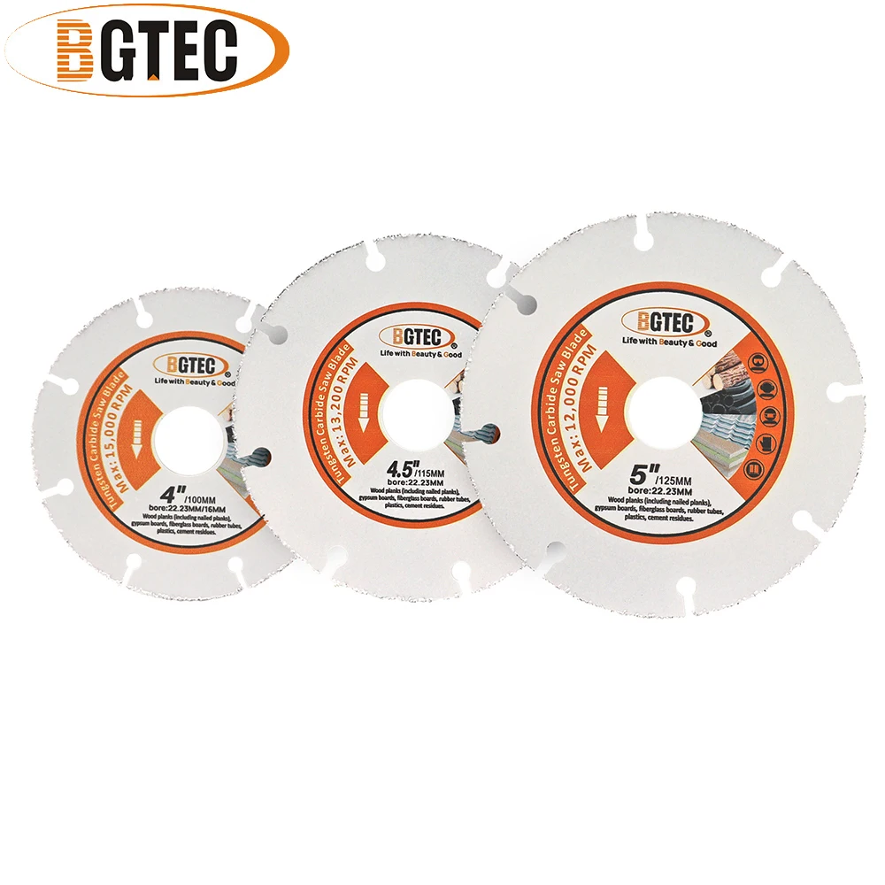 

BGTEC 1pc 4/4.5/5 Inch Wood Cutting Disc Vacuum Brazed Wood Board Plastic PVC Rubber Pipe Angle Grinder Saw Blades Bore22mm