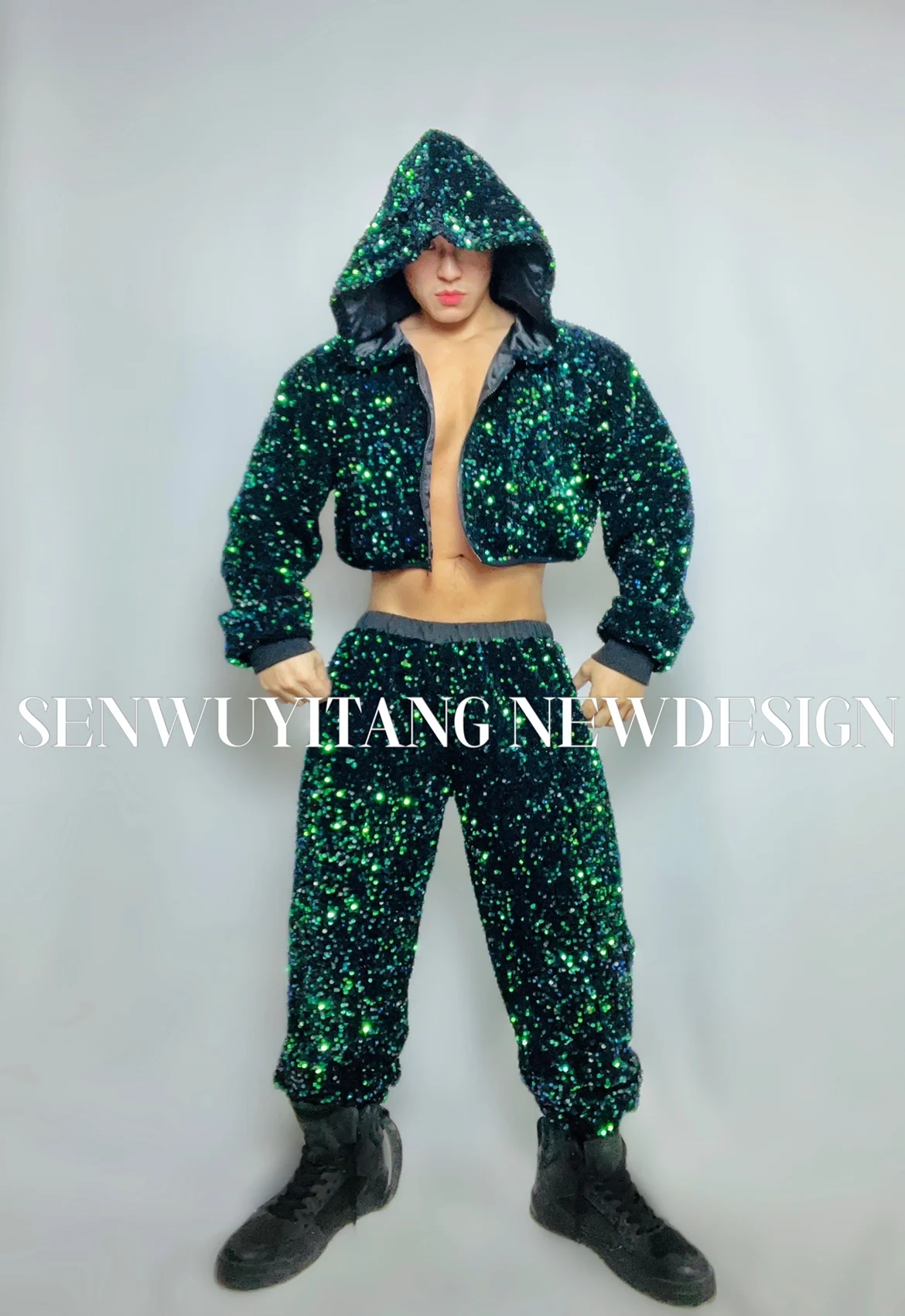 New Christmas and New Year Sexy Gogo Nightclub Bar Green Hip Hop Sports Style DS Opening Show Performance Dress