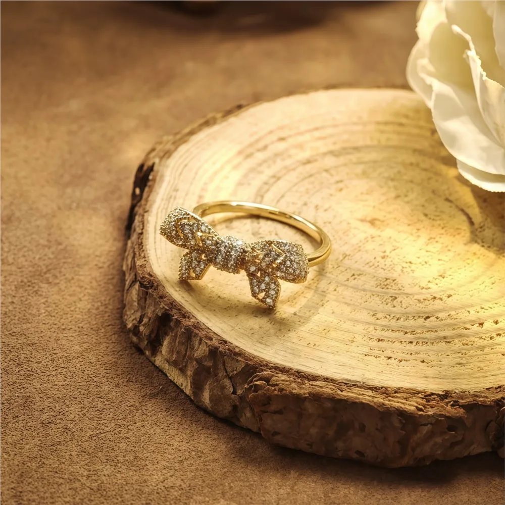 لامون الفاخرة Bowknot الجليد خارج الدائري للنساء رائعة فاخرة 925 فضة الذهب فيرميل الذكرى غرامة مجوهرات هدية