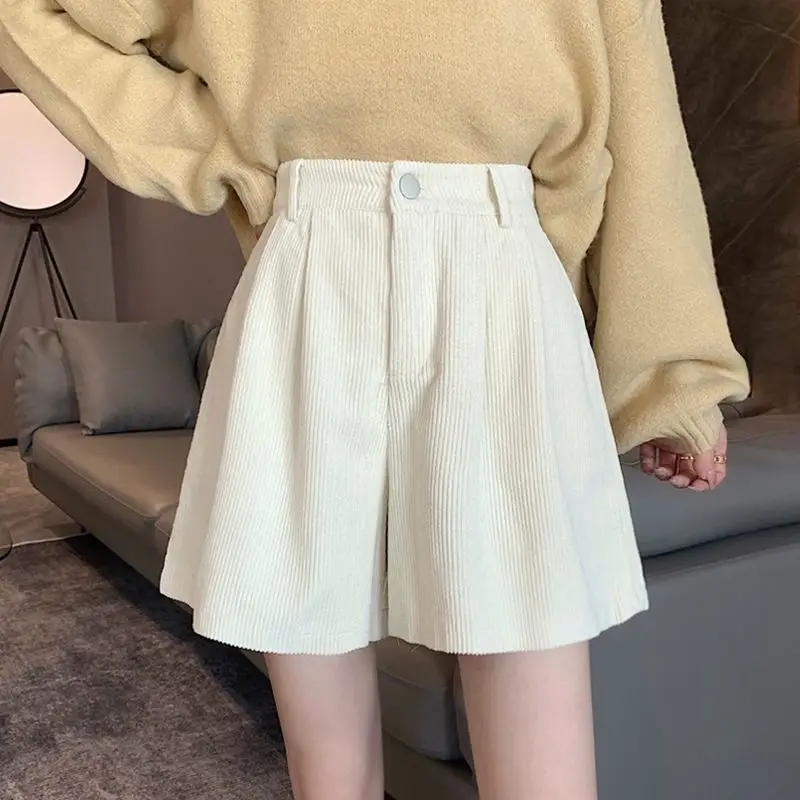 

Женские вельветовые широкие шорты с высокой талией для осени и зимы, повседневные брюки трапециевидной формы