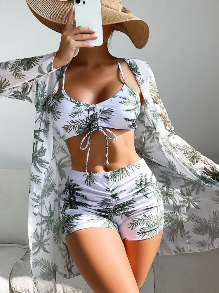 

Комплект из 3 предметов: купальник, пляжная накидка и сексуальный новый комплект бикини пуш-ап. Бразильский купальный костюм для женщин, пляжная одежда, бикини 2026