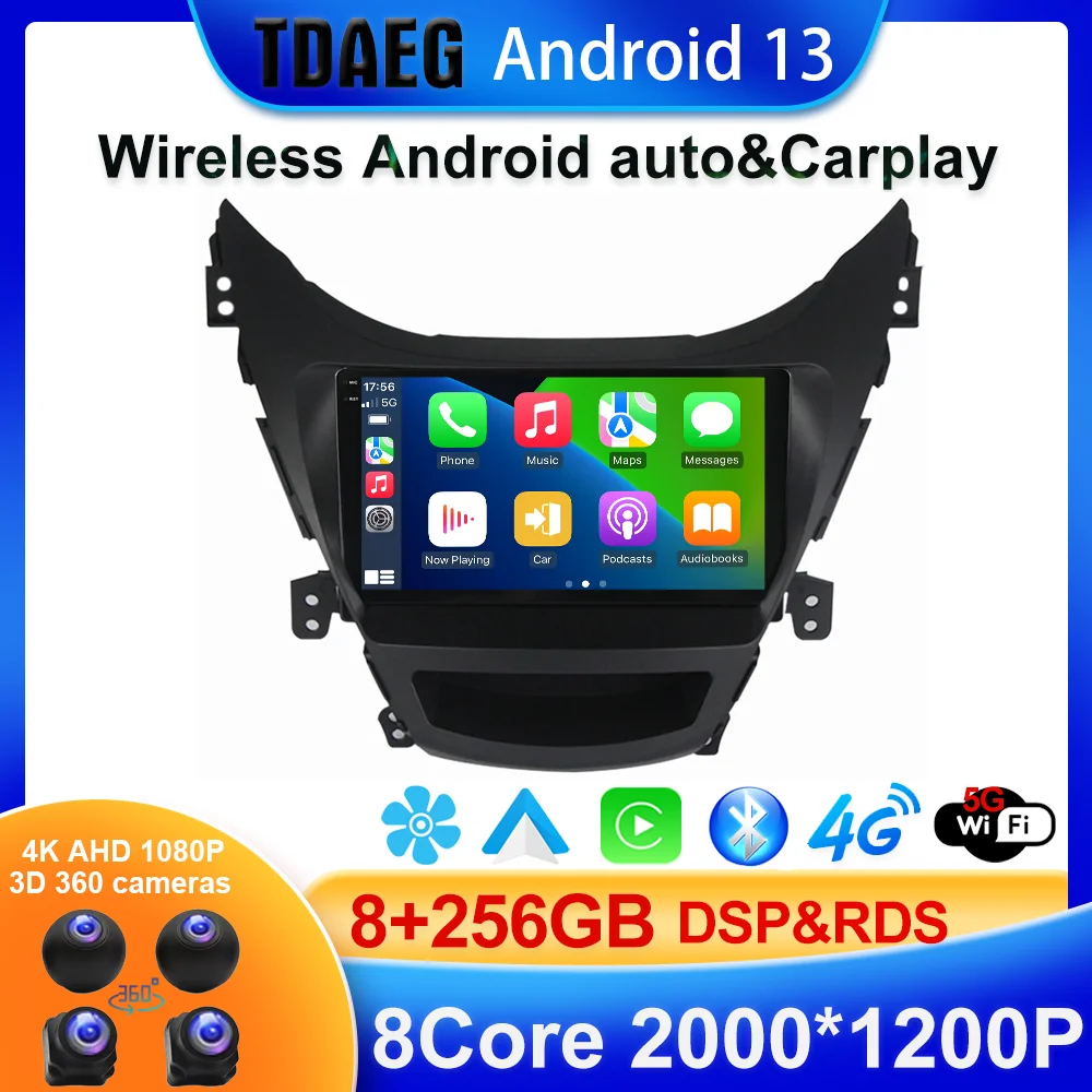 Android 13 8+256G For Hyundai Elantra 5 JK GD MD UD 2011 - 2015 Car Radio Multimedia Video Player Navigation GPS Android No 2d