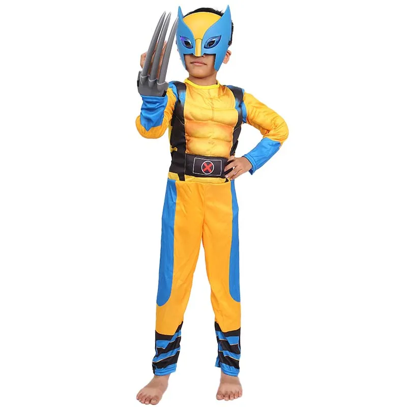 Boys Wolverine Cosplay Costume Jumpsuit Movie Superhero Role Play Luxury Mask Bodysuit Wolf Claw Halloween Christmas Fantasy Set