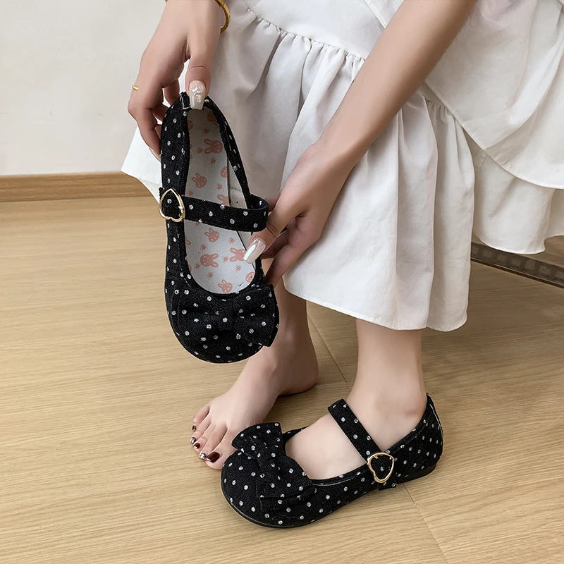 2026 New Korean Version of Polka-dot Bow Women's Mary Jane Shoes Spring and Autumn Lightweight Non-slip Comfortable Flat Shoes
