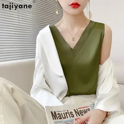 Ayunsue 100% Mulberry Silk Tops For Women 2024 High Quality Tank Top V-neck Cami Top Summer Clothes Real Silk Bottoming Shirt