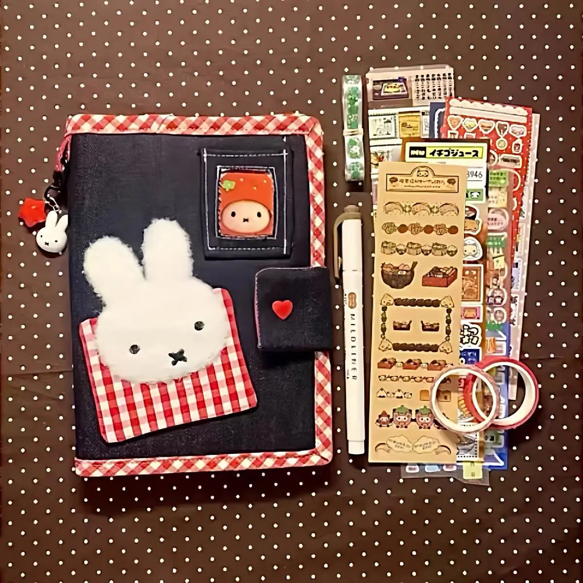 A6 Cute Miffy Rabbit Denim Loose-leaf Notebook Large Capacity Student Planner Journal Portable Daily Schedule Hand Account Book