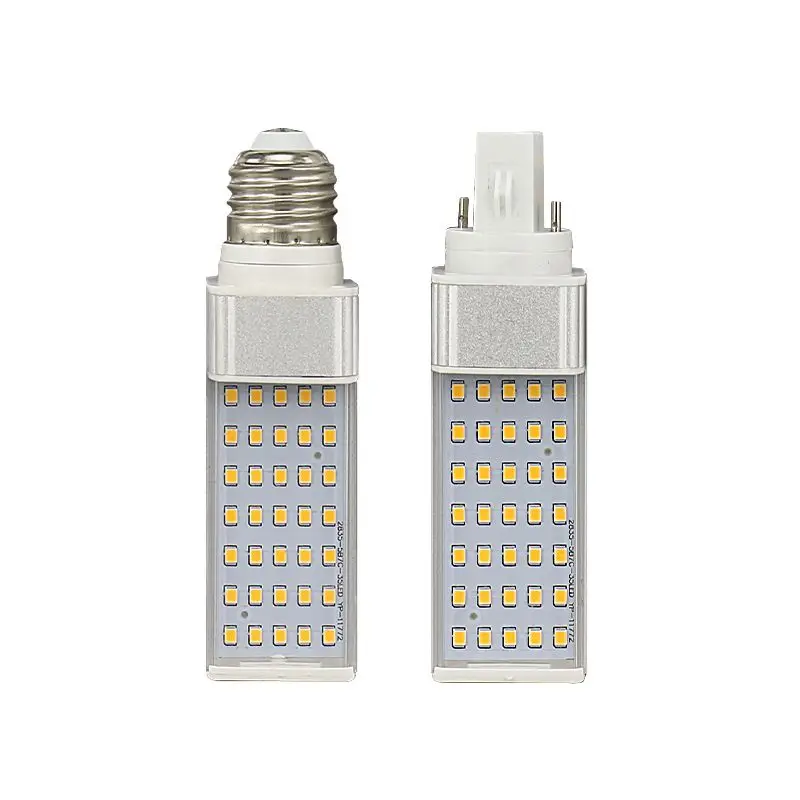 หลอดไฟ LED แบบข้าวโพด 2 ชิ้น G24 2 ขา 7W9W10W12W15W ขั้ว E27 85-265V ฝาครอบใส หมุนได้ ปลั๊กแบบหมุนได้ 2U PLC CFL หลอดไฟ LED ทดแทน