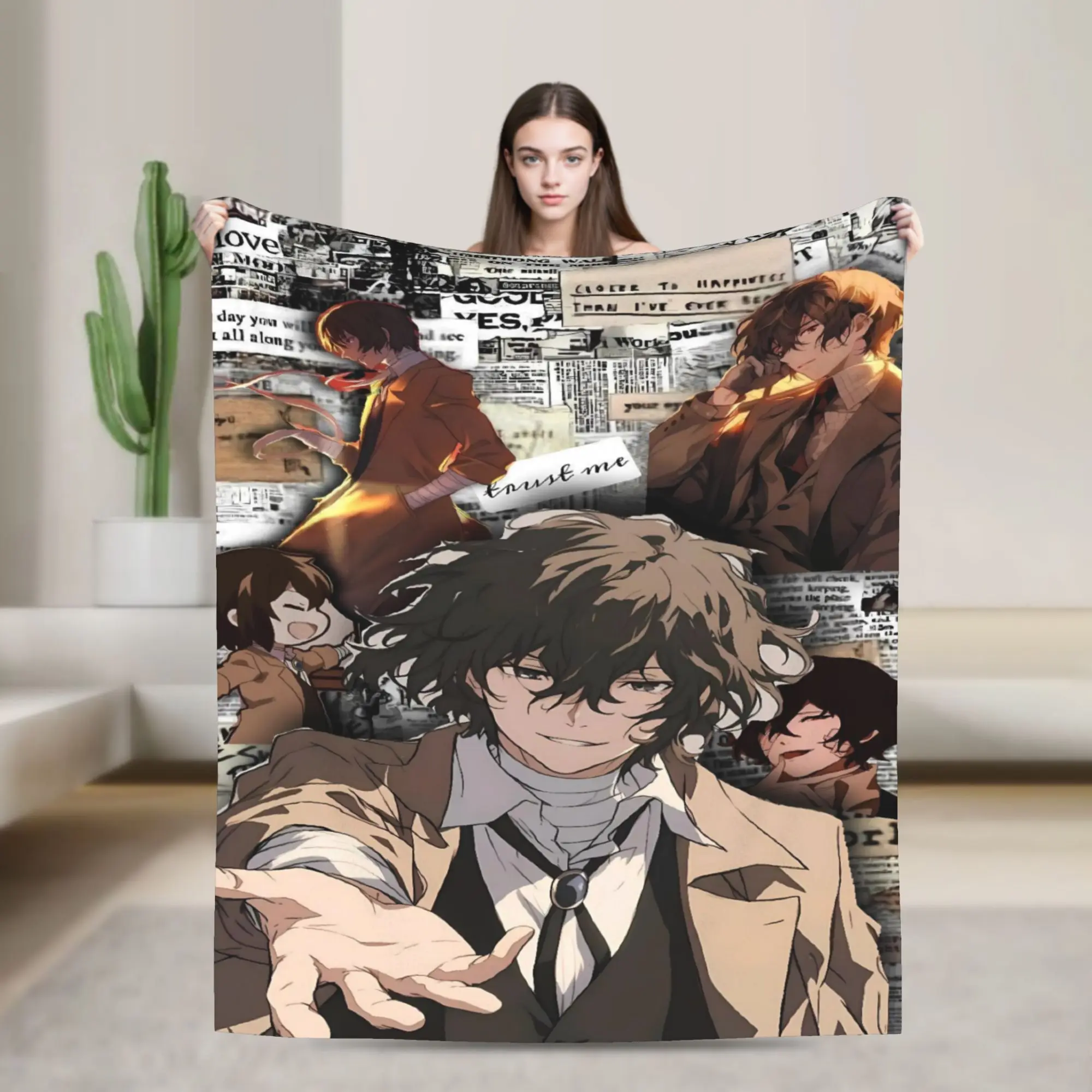 Dazai Bungo Stray Dogs Blankets  Airplane Travel Flannel Bedding Throws For Bedroom Warm Soft Custom Quality Bedspread Gift