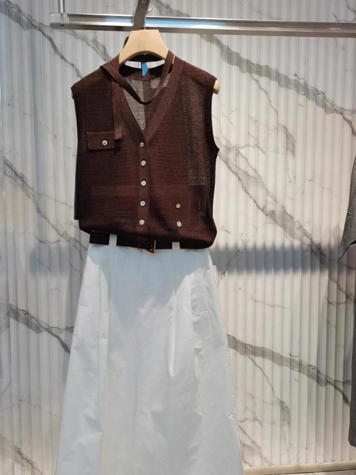 Retro Prosta Damska Kamizelka z Jedwabiu Lodowego, Luźna, Oddychająca, Zapinana na Jeden Guzik, Dzianinowa, Letnia, Wygodna, Bazowa