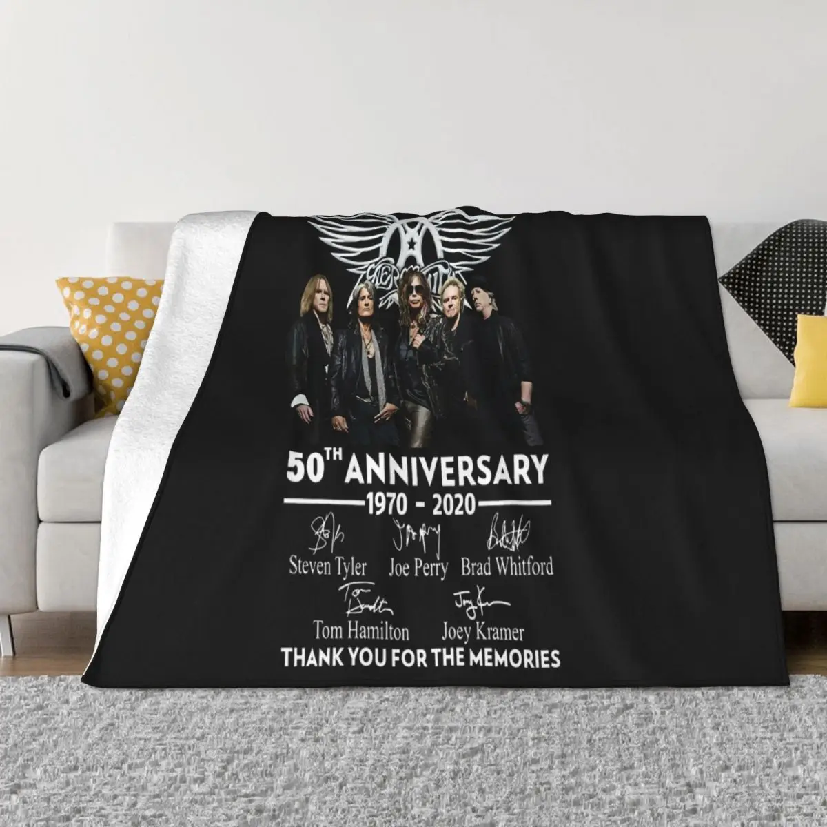 Aero Rock Band 50Th Anniversary Thank You For The Memories Swag Funny Harajuku Harajuku Throw Blanket