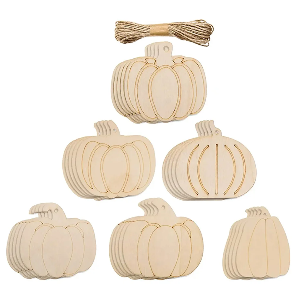 

Unfinished Pumpkin Wood Slices 6 Designs 5 Pieces Fall Halloween Thanksgiving Decor Wooden Cutouts DIY Craft Paintable Chips