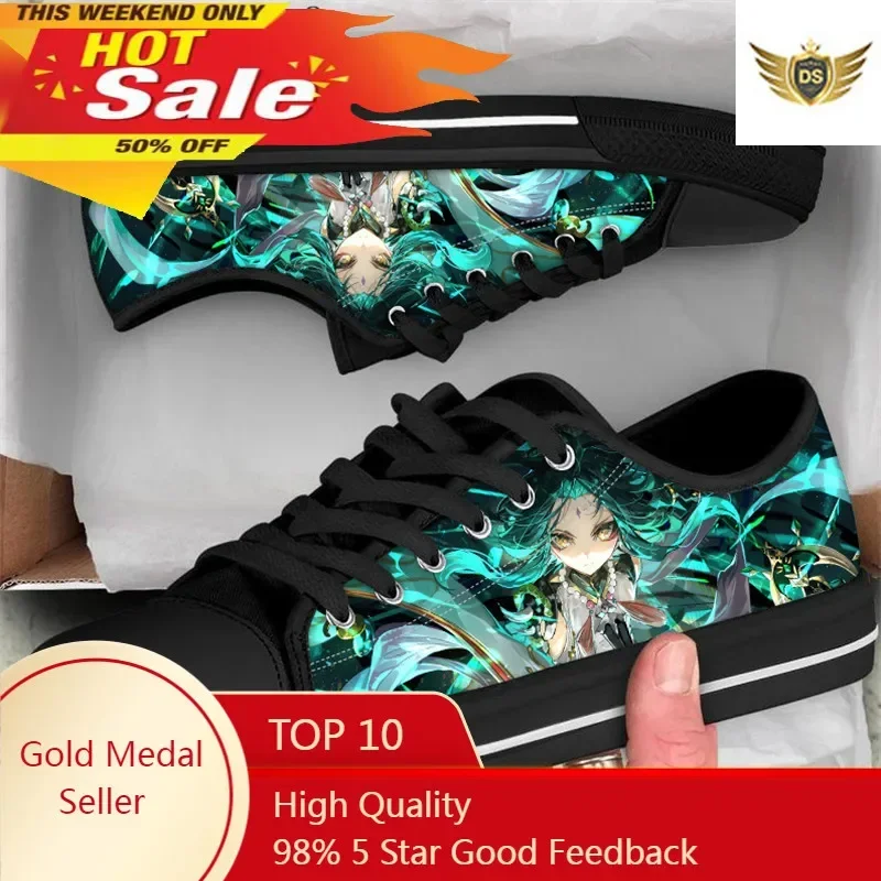 Game Genshin Impact Women Sneaker Anime Teenager Girl Black Low Top Canvas Shoe Breathable Casual Designer Shoes