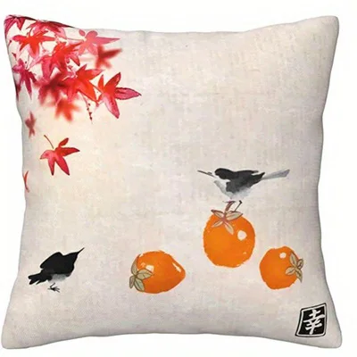 Charming Oriental Fruit & Bird Double-sided Printed pillow cover Short plush Suitable living rooms bedrooms throw cushion cover