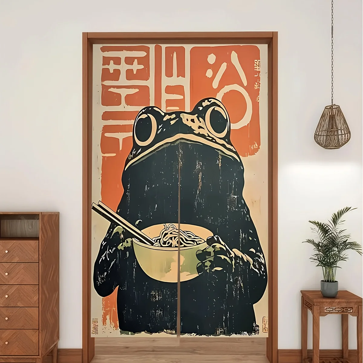 

One fashionable new Japanese-style frog eating noodles curtain, suitable for partitions in bedrooms, entrances, kitchens, etc.