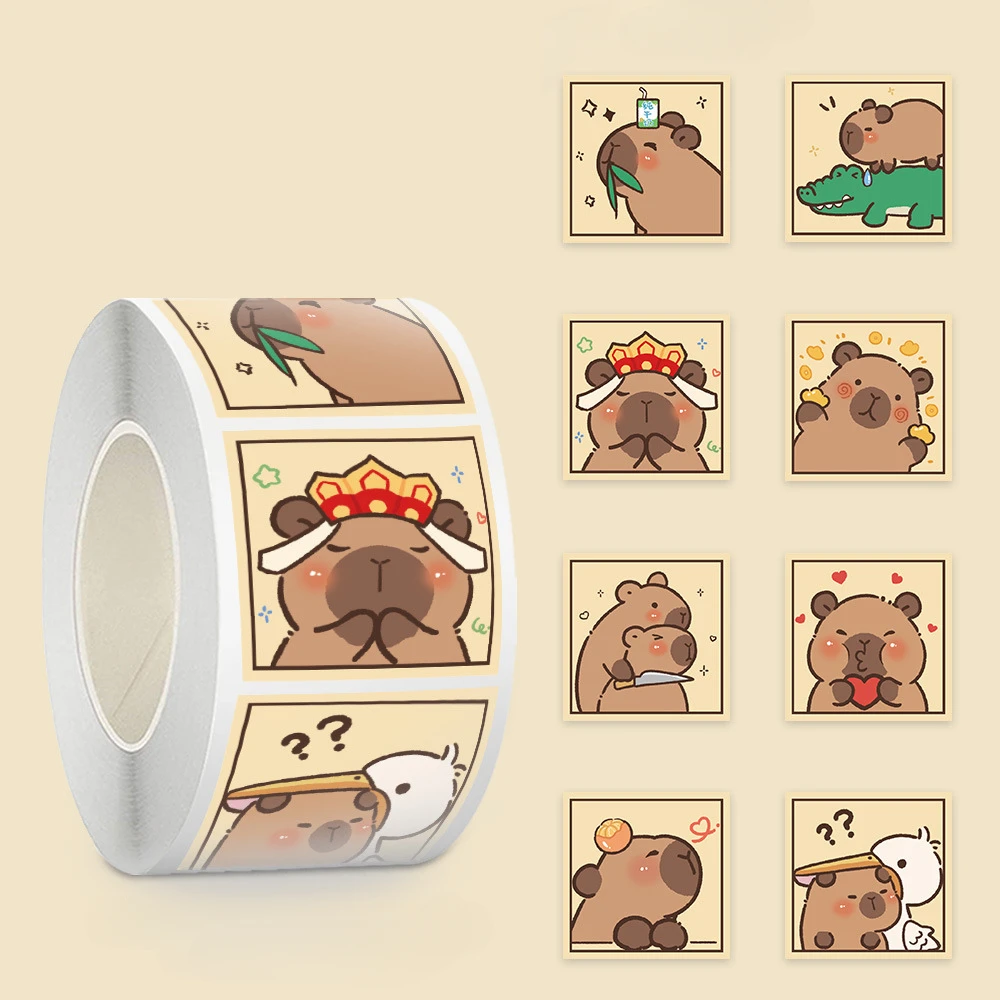 500pcs/Roll Cute Capybara Sticker Graffiti Aesthetic Decorative Decals Luggage Laptop Cup Phone Diary Book Kids Stickers Toy