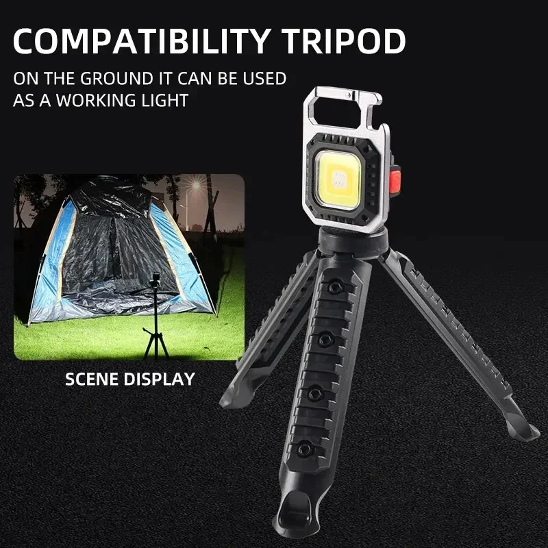 Super Bright Mini LED Flashlight USB Rechargeable Folding Stand Waterproof COB Outdoor Camping Lighting Torch Fishing Lantern