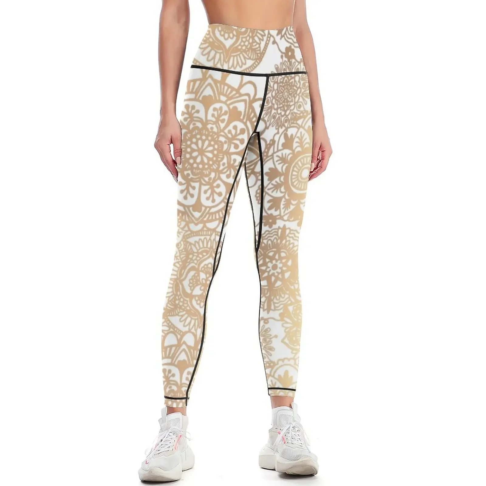 

Gold Mandala Pattern Leggings sporty woman push up Golf wear Pants sport Women's trousers Womens Leggings