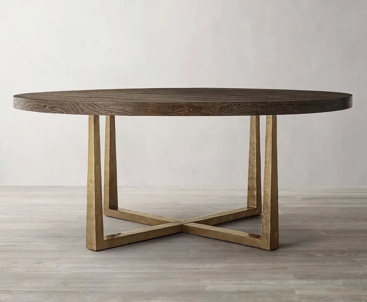 

Simple dining table, stainless steel with gray oak top, round table, diameter 1.5