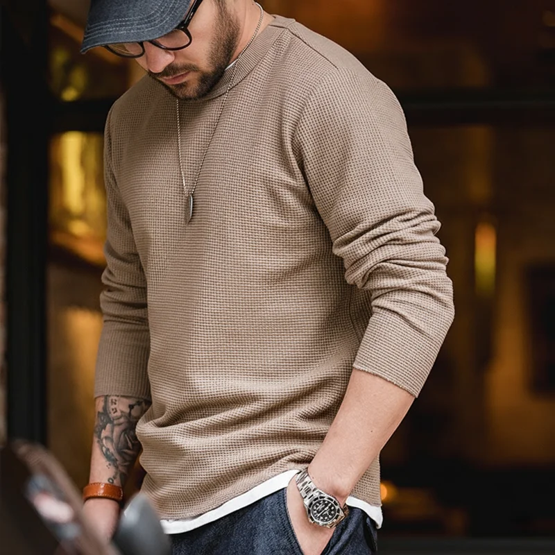 Maden-ropa de trabajo japonesa Vintage para hombre, Camiseta de cuello redondo, suéter, camisa de manga larga, 300g