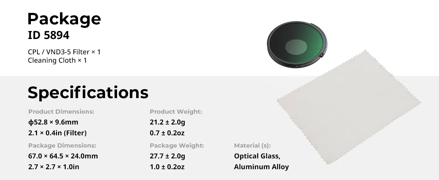 SmallRig Action 6 2-in-1 Filter CPL / VND3-5 Filter für DJI OSMO Action 6 mit Aufbewahrungsbox Hochwertiger Lichtkontrollfilter 5894 – Detail 5