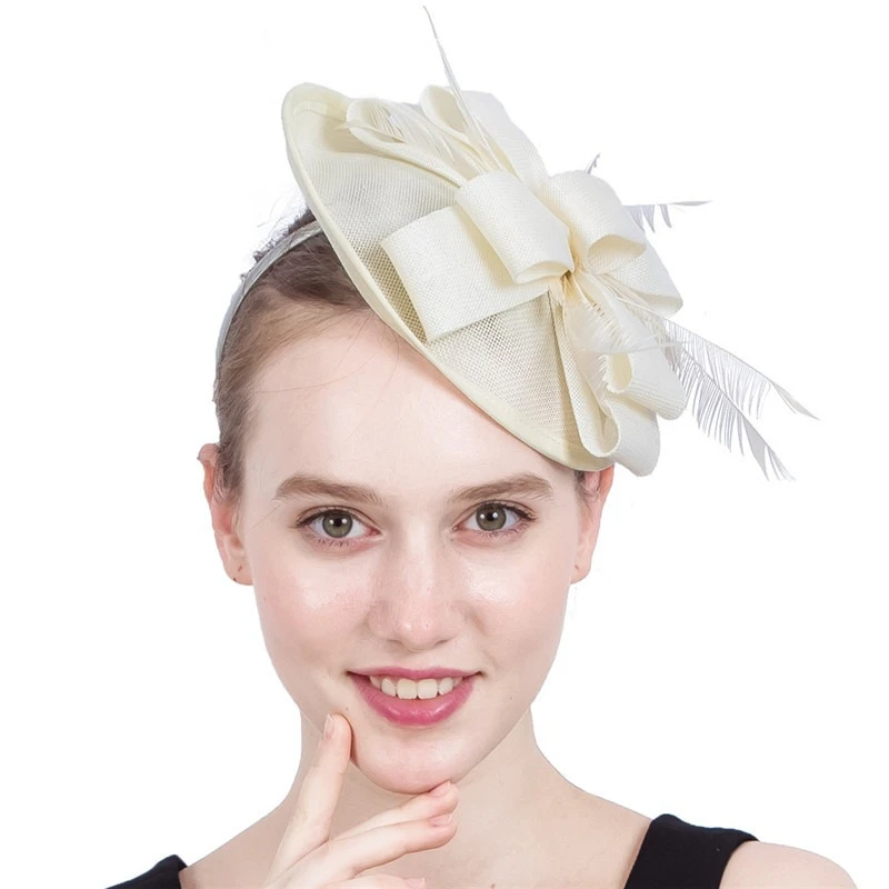 Wedding Bridal Knitted Fascinator Hats for Women Ladies Hat Elegant Fedora Tea Party Cross Dress Hat with Flower Feather