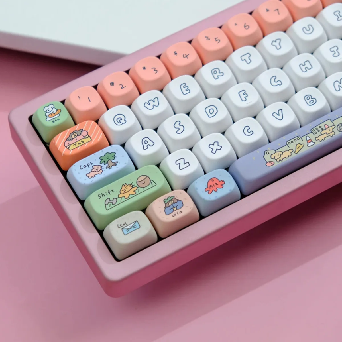 KBCaps 126 Keys PBT Material Cute Smiley face Cartoon Dye Sublimation MOA Profile Keycaps Set For MX Switches GK75 GK96 Keyboard