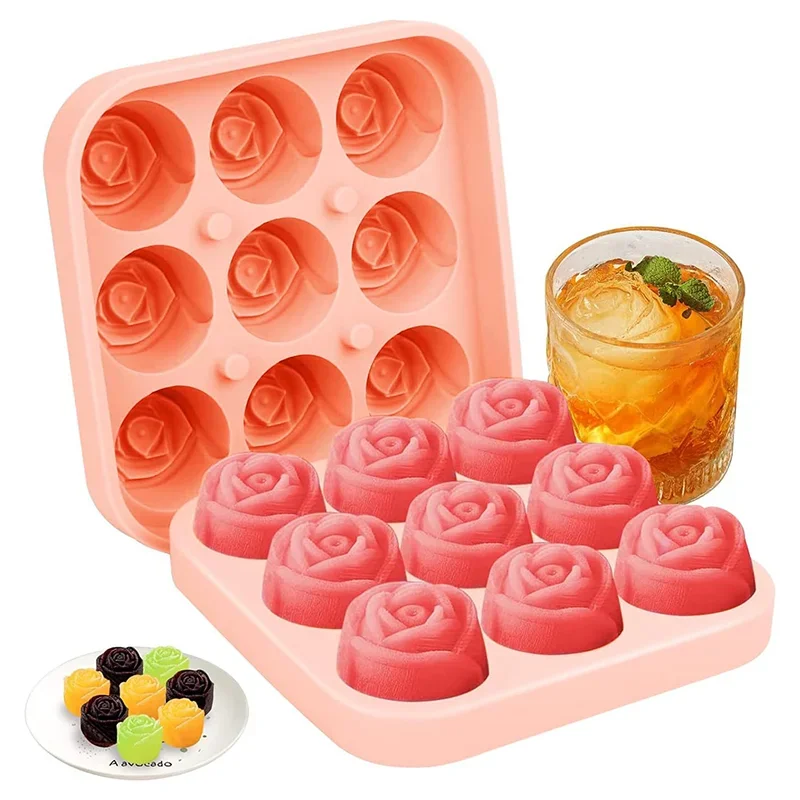 

3D Rose Ice Molds Kitchen 1.3 Inch Small Ices Cube Trays Make 9 Grids Cute Flower Shape Ice Silicone Rubber Fun ice Ball Maker