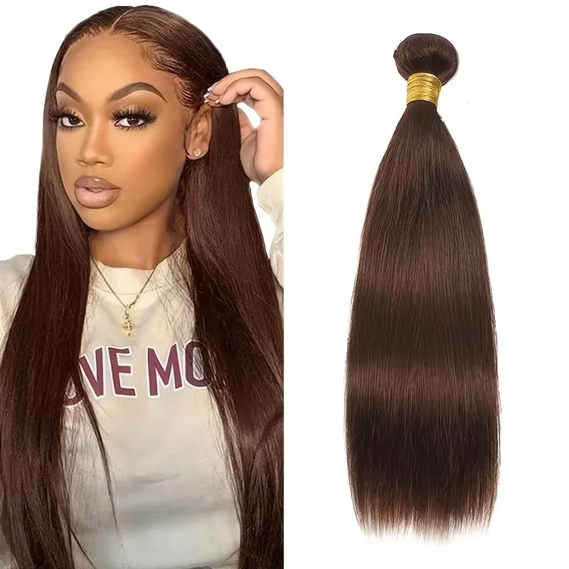 

1 Bundle Brazilian Virgin Hair Straight #4Chocolate Brown Human Hair Bundle Unprocessed Hair Extension for Weave Braids Ponytail