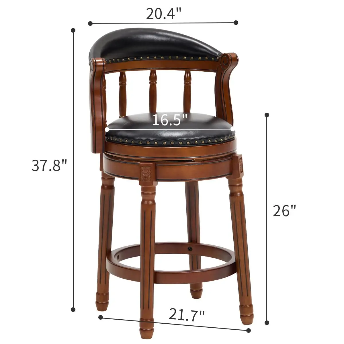Cadeiras de Bar em Couro de Vaca com Base de Madeira, Cadeira de Bar com Encosto de 29,5 polegadas de Altura, Cadeira de Bar Giratória 180 Graus para Casa, Personalizável