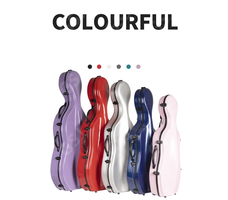 Most popular carbon fiber cello case 4/4 3/4 1/2 1/4 1/8 Full Size cello case FRP carbon fiber cello hard case 5.4kg colourful