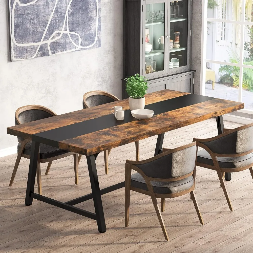 Mesa de comedor para 8 personas, mesa de cocina Rectangular de madera de 70,87 pulgadas con marco de Metal resistente, comedor Industrial grande y largo