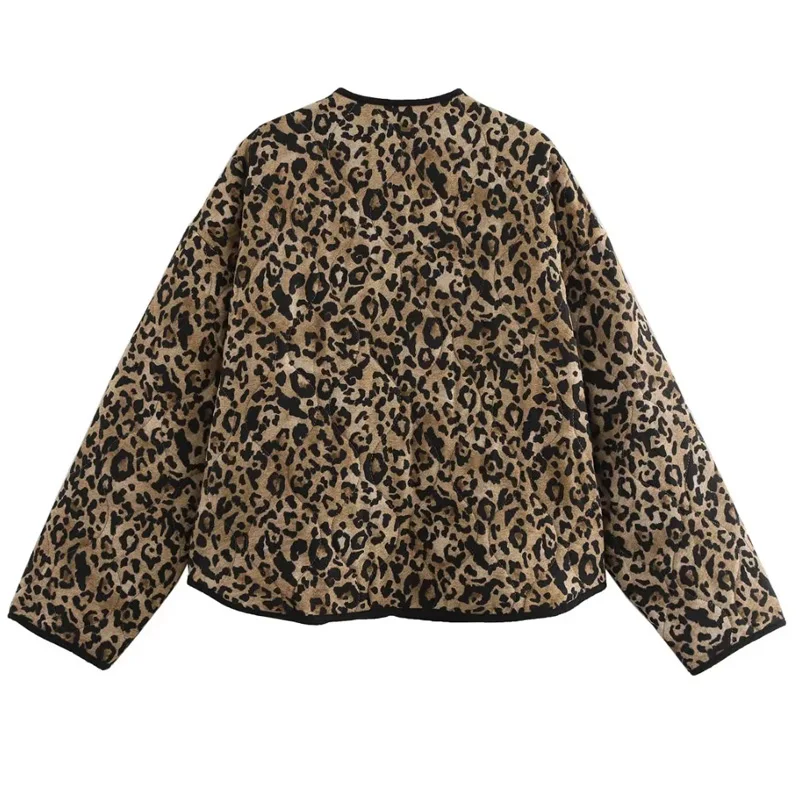 TRAF Parkas Leopard Winter Coats Woman Vintage Animal Print Quilted Jacket Women Autumn Long Sleeve Padded Jacket Short Coats