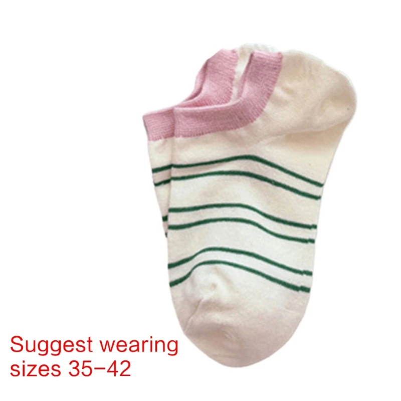 10 Pairs Women Casual Sports Colorful Striped No Show Boat Socks Breathable Low Cut Invisible Short Cotton Ankle Socks