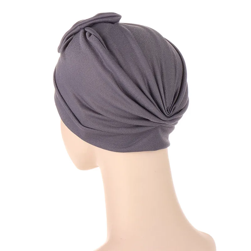 Damski muzułmański hidżab Turban Bowknot krzyż czoło Bonnet Headwrap szalik Chemo utrata włosów czapka czapki nakrycie islamskie Solid Color