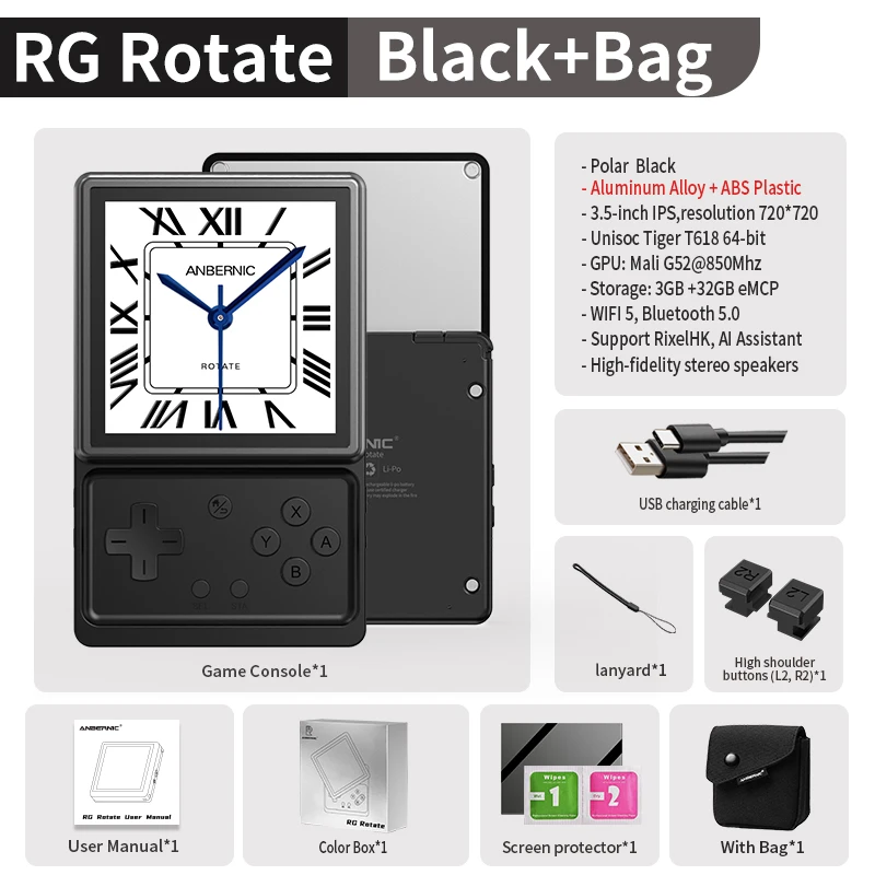 Anbernic RG Rotate携帯ゲーム機 3.5インチIPS回転式スクリーン