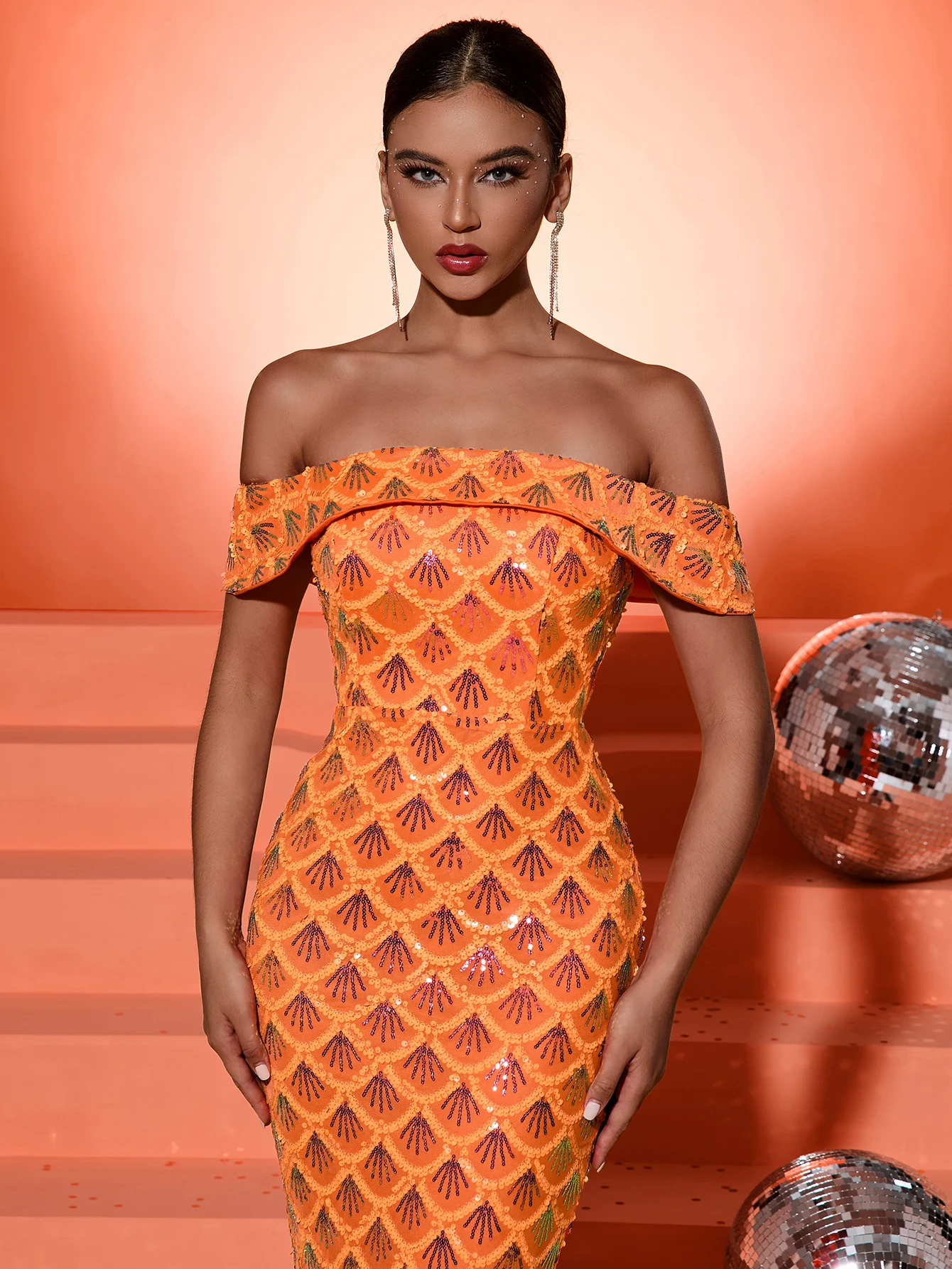 فستان UNITHORSE بفتحة كتف واحدة متألقة للحفلات، فستان أنيق مفتوح من الأمام لامع للنساء