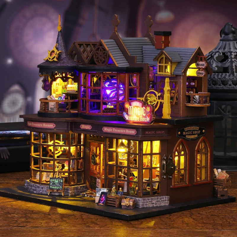 

Retro DIY Wooden Magic Treasure House Dollhouses Miniature Kits With Furniture LED Light Home Decoration For Adult Handmade Gift