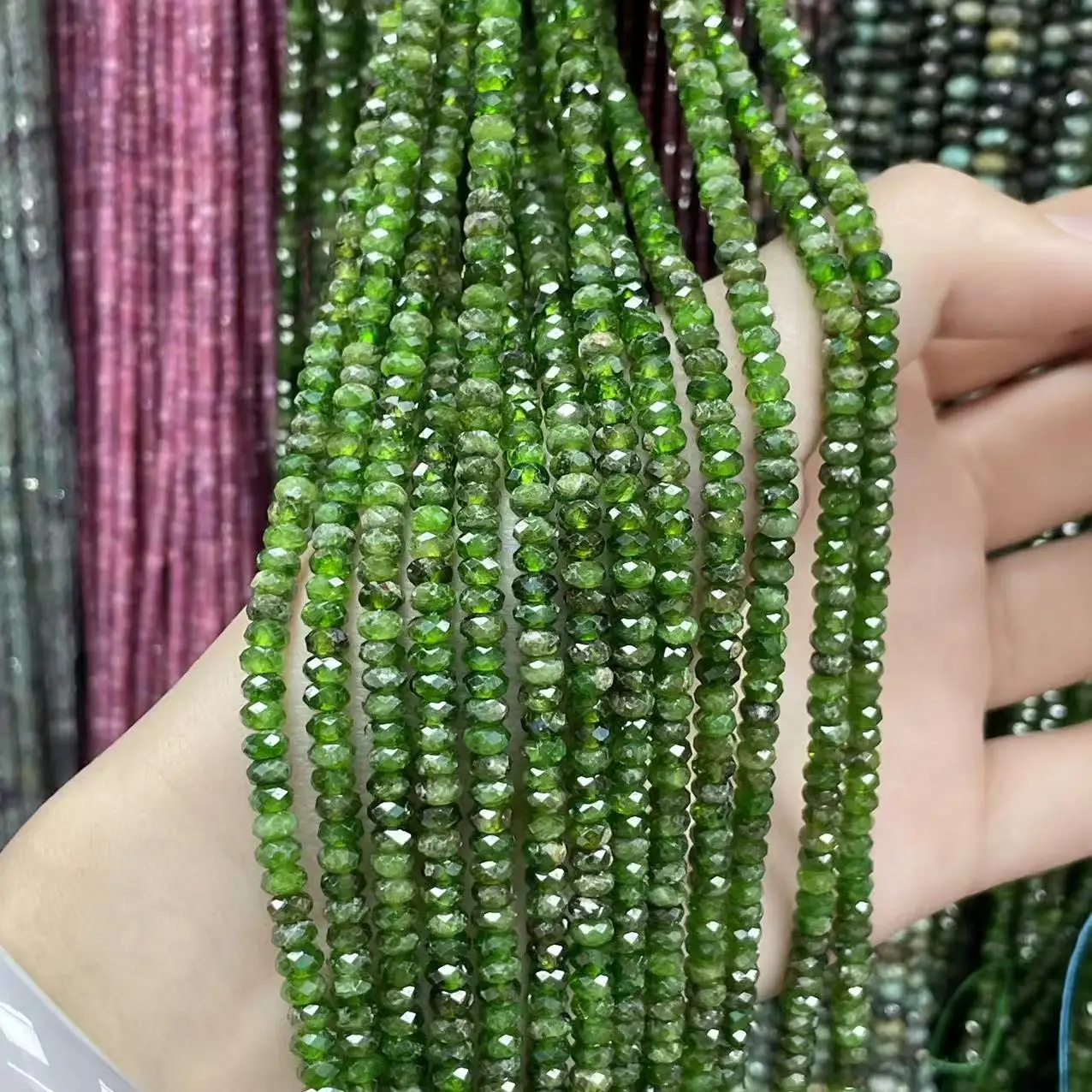 

3*4mm Natural Green Diopside Abacus Faceted Loose Beads Handmade DIY Necklace Bracelet Making Jewelry Wholesale