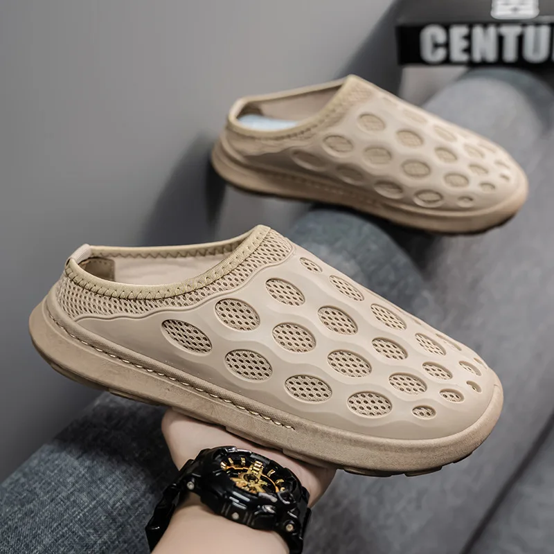 

Breathable Men Casual Shoes Summer Half Shoes Outdoor Man Loafers Platform Mesh Slippers Comfortable Lightweight Walking Shoes