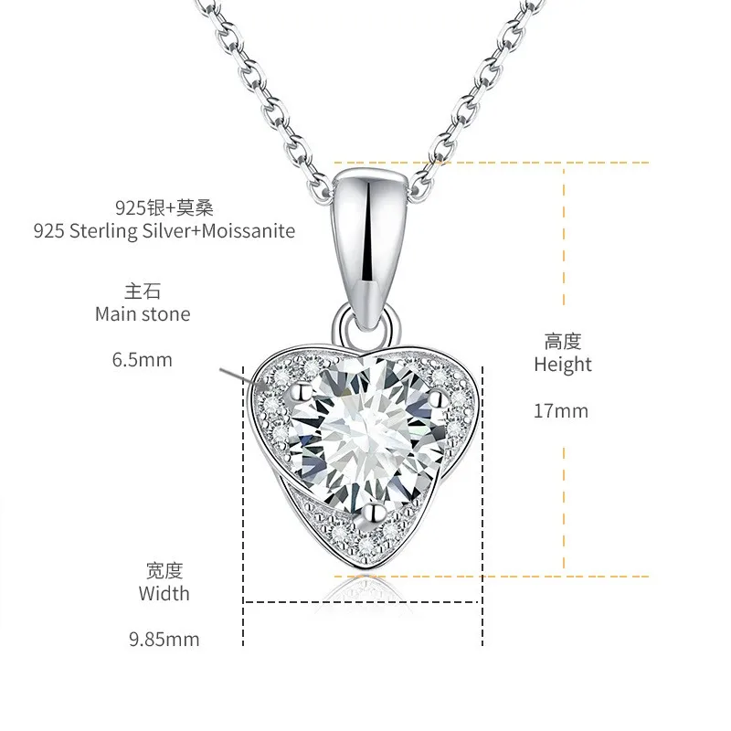 PM5024 Lefei Fashion Trend Luxury Classic Moissanite 1CT Diamondset Fine Round Heart Necklaces For Women 925 Silver Jewelry Gift