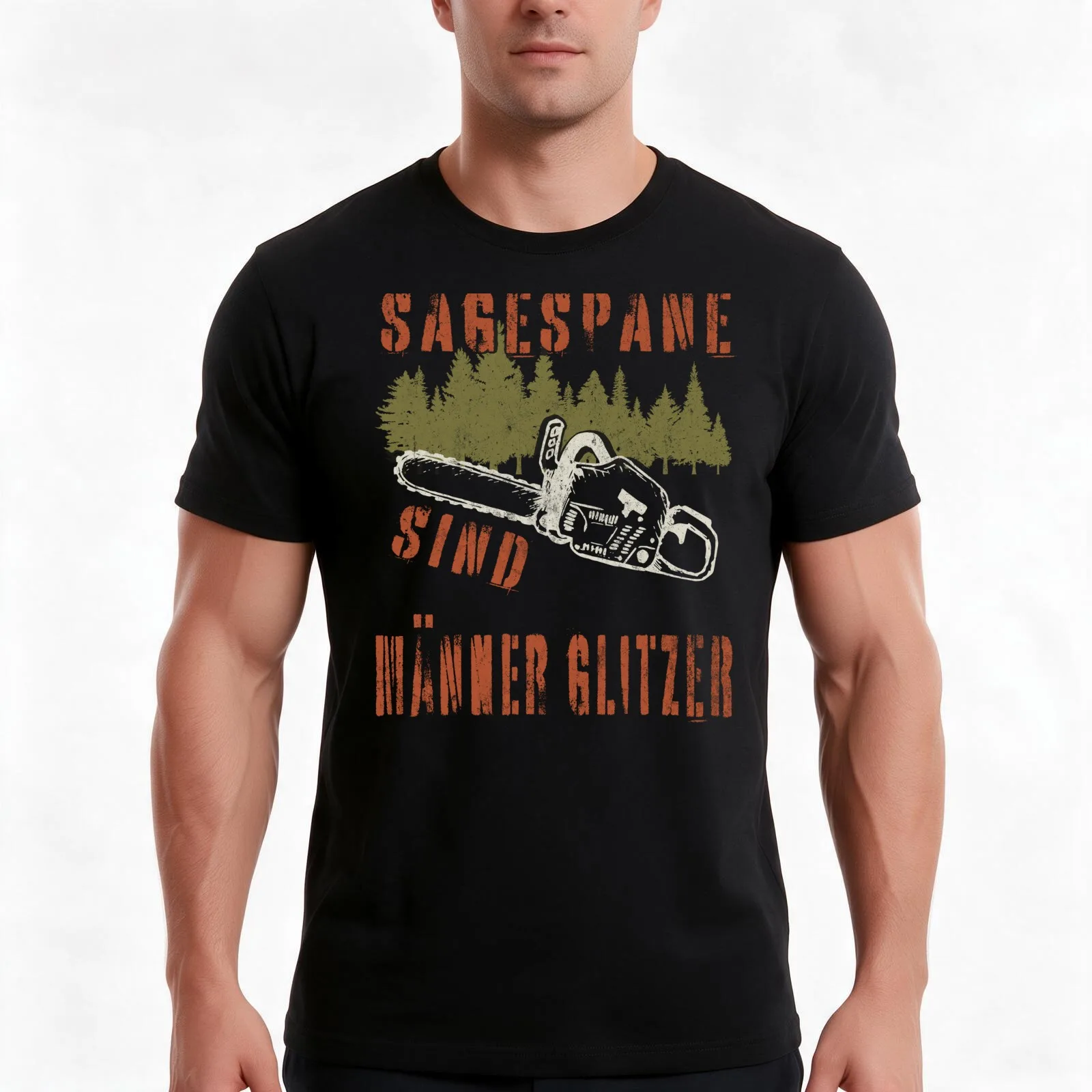 S?gesp?ne Sind M?nner Glitzer Kettens?ge T-Shirt, Summer Casual Cotton Tee, Oversized Streetwear Tops, Vintage Graphic Print