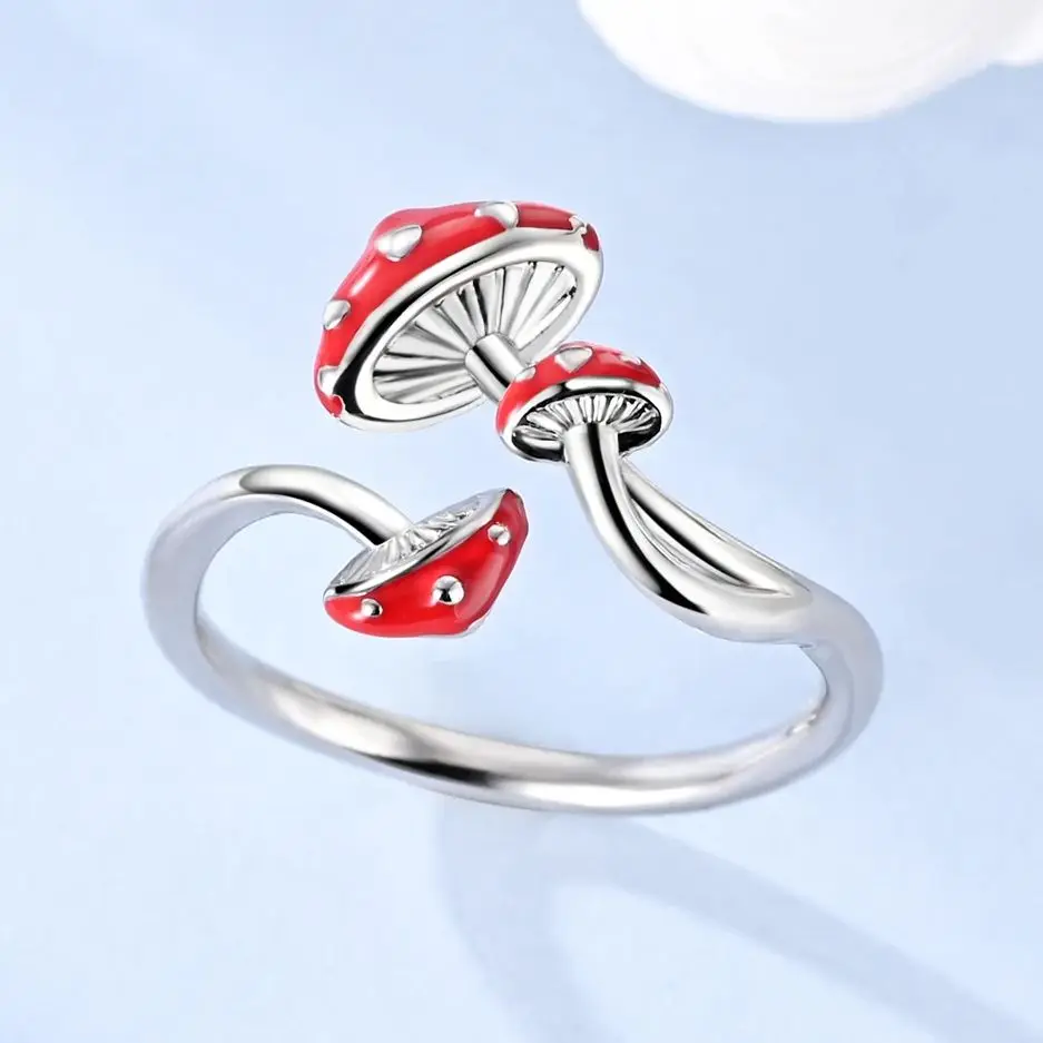 Bague originale en argent 925 pour femmes, anneau ouvert en forme de champignon, bijoux de fête de mariage à la mode