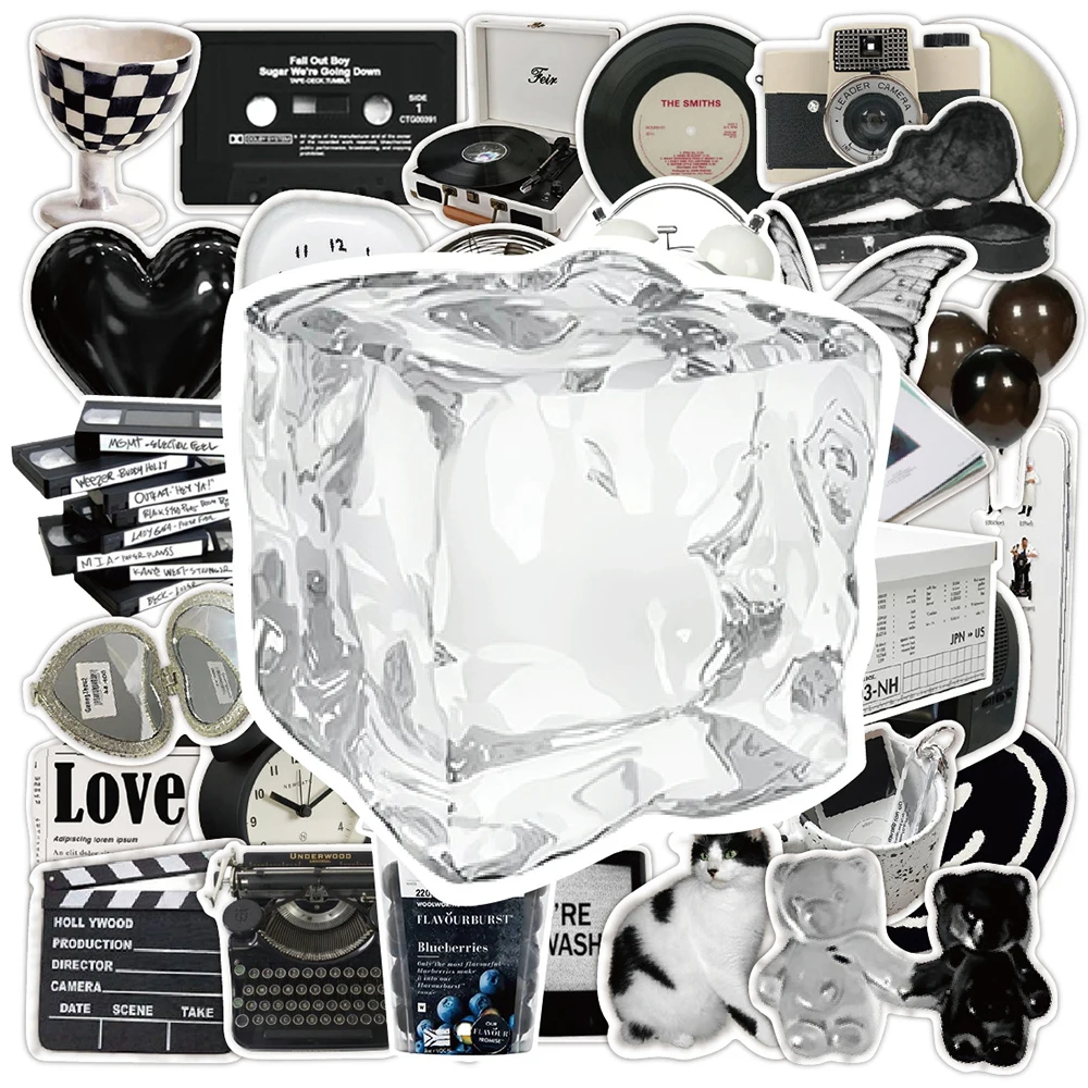 10/30/50pcs Ins Style Retro Black White Art Aesthetic Stickers Waterproof DIY Water Bottle Phone Luggage Cartoon Graffiti Decals